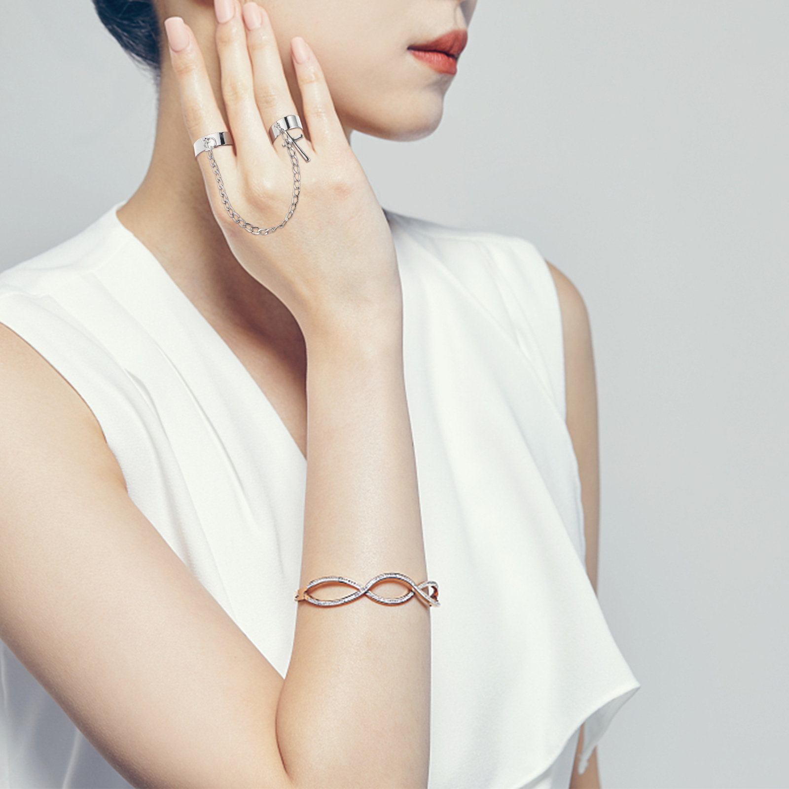 Vintage Punk Knuckle Rings Set - 손가락 링 세트, 십자가 체인, 빈티지