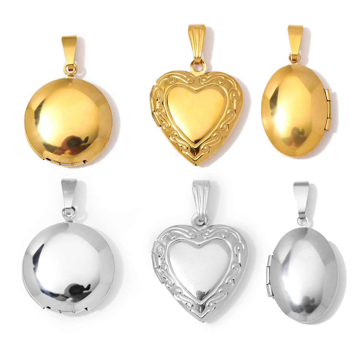 3개/세트, 도매가, 스테인리스 스틸 소재의 둥근/타원 - Heart Locket Necklace Photo 리뷰 및 가격