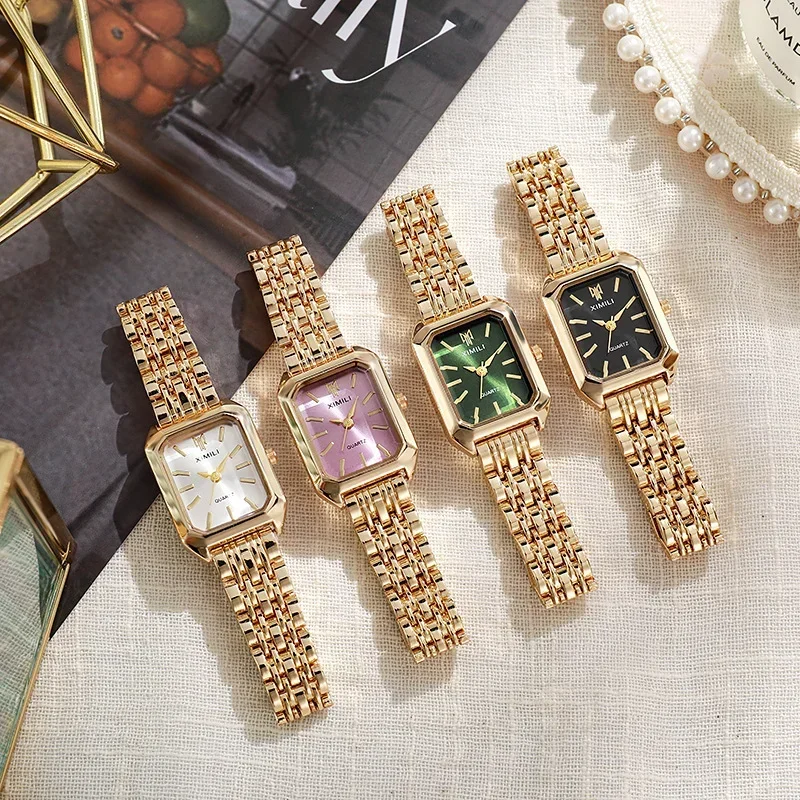 여성용 레트로 스타일의 사각형 메탈 밴드 시계, 랜덤  - Watch Accessories 리뷰 및 가격