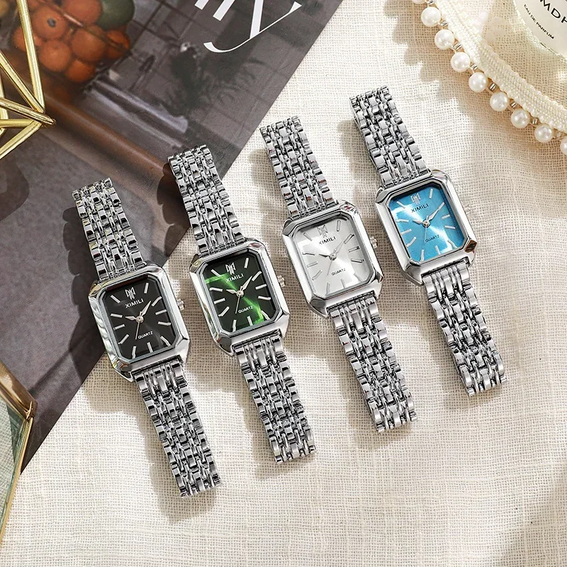 여성용 레트로 스타일의 사각형 메탈 밴드 시계, 랜덤  - Watch Accessories 리뷰 및 가격