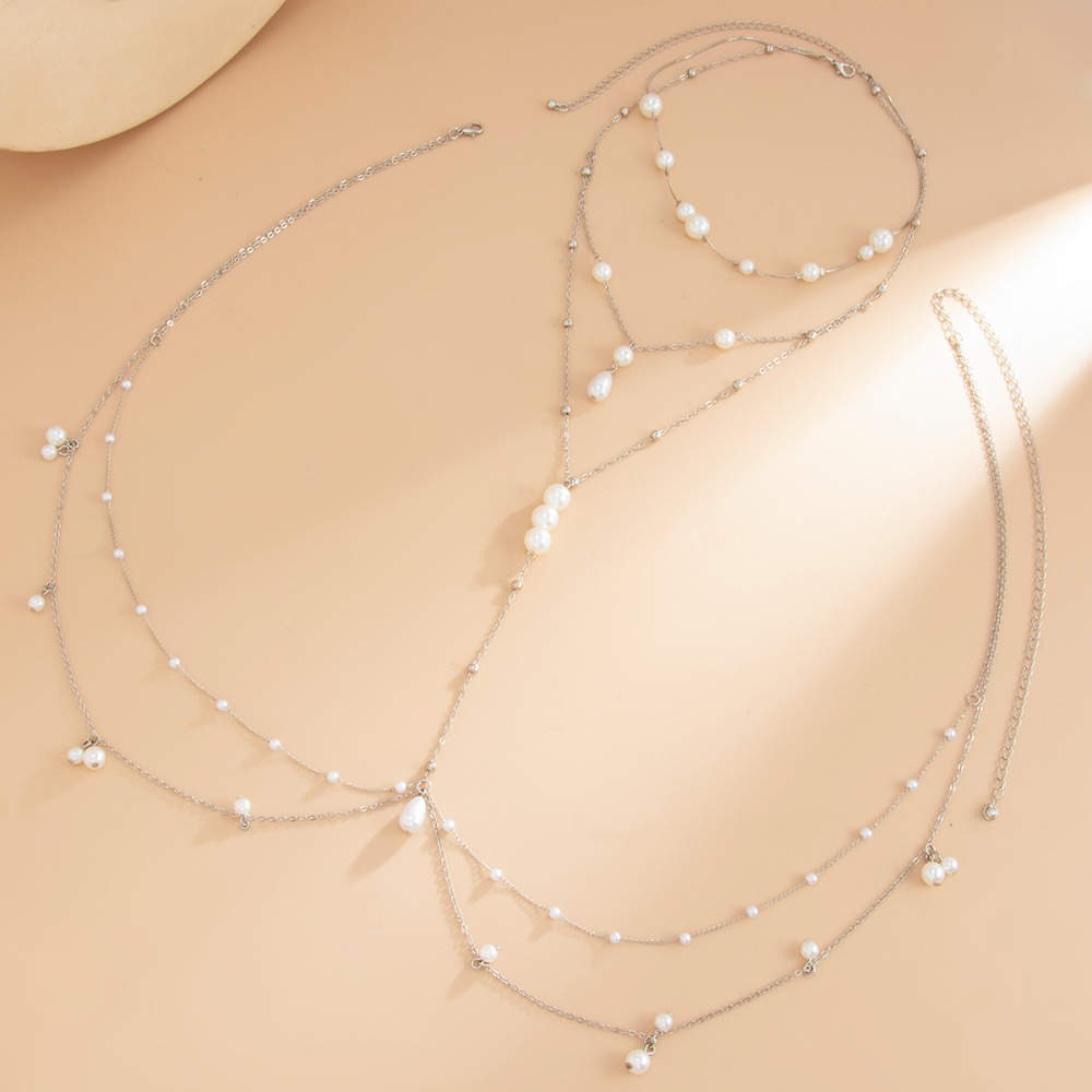 멀티 레이어 인조 진주 목걸이 가슴 배꼽 체인 일체형  - Body Jewelry 리뷰 및 가격